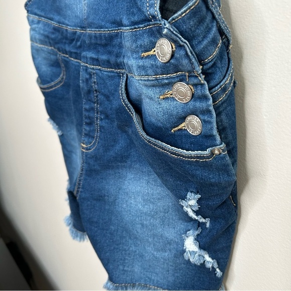 Cute Short Overalls with Light Distressing and Raw Hem Cluster  Medium - Picture 3 of 14